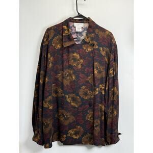 Rena Rowan for Saville Women’s 20W Blouse Floral Vintage Style Rayon Button